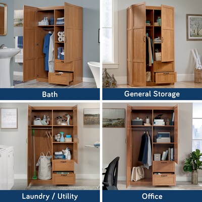 Sauder Select 71"H Storage Armoire with 4 Shelves, 2-Drawers, Highland Oak (420063)