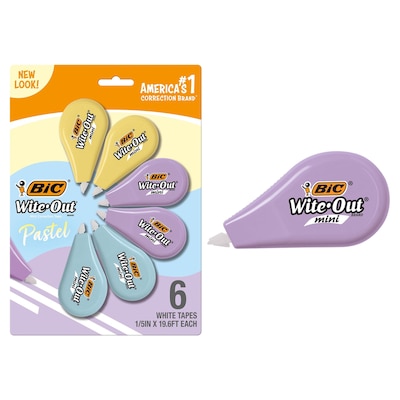 BIC Wite-Out Brand Mini Pastel Correction Tape, 6/Pack (WOTMAP6-WHI)