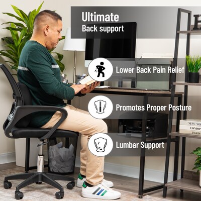 Mind Reader Memory Foam Lumbar Support Pillow with Air-Cloud Technology, Black (BACKSAM-BLK)