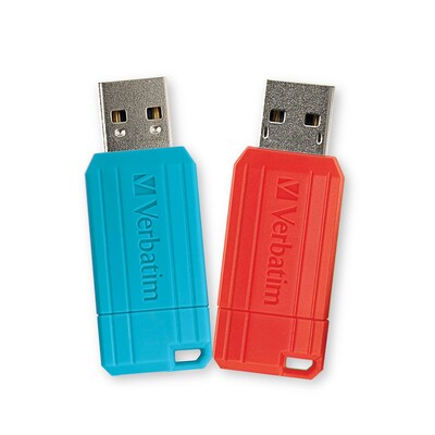 Verbatim PinStripe 64GB USB 2.0 Type A Flash Drive, Caribbean Blue/Red, 2/Pack (70059)