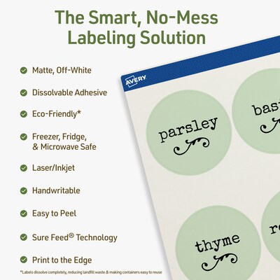 Avery Dissolvable Circle Multipurpose Labels, 2.5 Dia., Off-white, 90/Pack (94502)