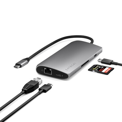 Satechi USB-C MultiPort Adapter 8K with Ethernet V3,  Space Gray (ST-P8KEM)