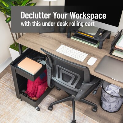 Mind Reader 2-Shelf Metal Mobile Utility Cart with Lockable Wheels, Black (UDCART-BLK)