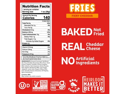 Pip's Heirloom Snacks Gluten Free Fiery Cheddar Fries, 1 oz., 24 Bags/Carton (FRYFC10C24)