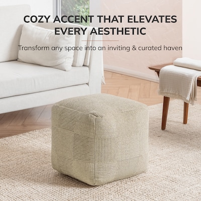 Anji Mountain Branford Ivory Natural Fabric Square Pouf Ottoman (AMBPF106-1818)