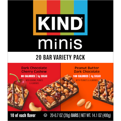KIND Minis Gluten Free Snack Bar Variety Pack, 20 Bars/Box (PHW43012)