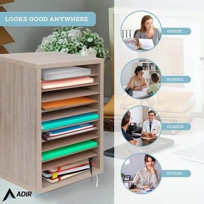 AdirOffice 500 Series 11-Compartment Literature Organizers, 10.75" x 11.75", Medium Oak, 2/Pack (500-11-MEO-2PK)