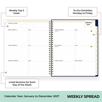 2027 Blue Sky Day Designer 7 x 9 Weekly & Monthly Planner, White/Blue (163850)