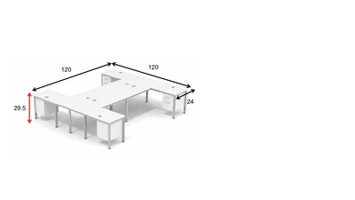 Boss Office Products Simple System 60W L-Shaped Desk with File Pedestal, White, 4/Set (SGSD018-101-WT)