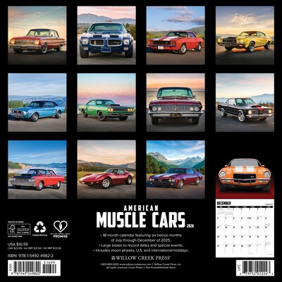 2026 Willow Creek American Muscle Cars 12 x 12 Monthly Wall Calendar (49822X)