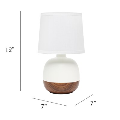 Simple Designs Petite Mid Century Table Lamp, Dark Wood and White (LT2078-DWW)