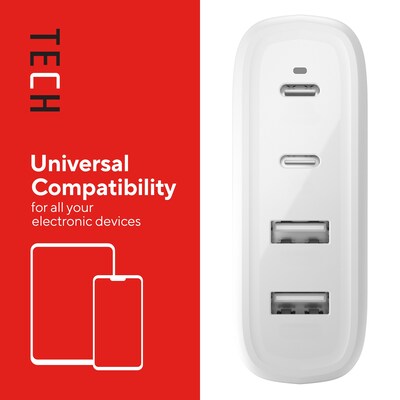 Staples TECH GaN USB-A/USB-C Wall Charger with Cable, 100W, White (ST62314)