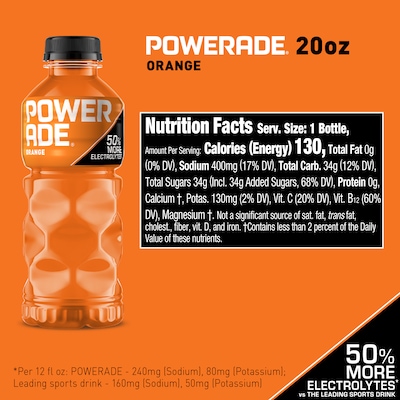 Powerade Orange Sports Drink, 20 oz., 24 Bottles/Pack (49000147148)