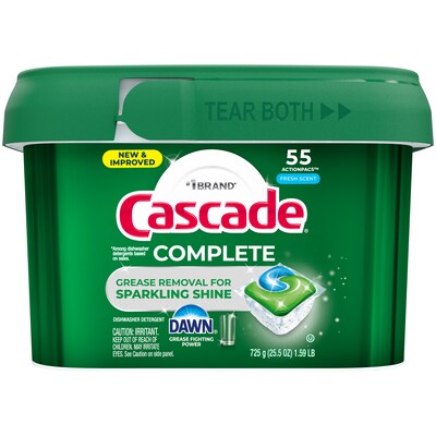 Cascade Complete ActionPacs Dishwashing Detergent Pacs, Fresh Scent, 55 Pods/Pack (55196/60810)
