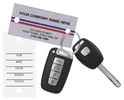 Custom Auto Key Tags, Brushed Chrome, 1 Color Printing, 1 1/4 x 2 1/2, 500/Pack