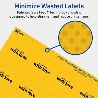 Avery Round Laser/Inkjet Multipurpose Labels, 1-5/8" Dia, Bright Yellow (200/Pack)