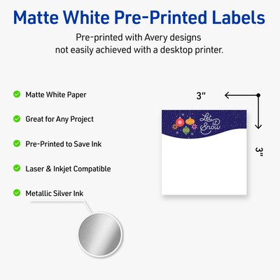Avery Square Multipurpose Labels, 3 x 3, White, 60/Pack (19479370446)
