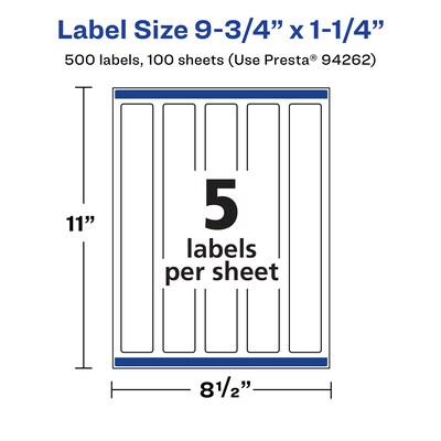 Avery Laser/Inkjet Rectangle Multipurpose Labels, 9.75" x 1.25", White, 500 Labels/Box (94262)