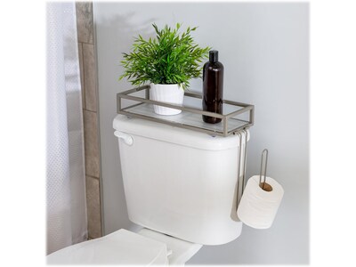 Honey-Can-Do Toilet Paper Holder with Over-the-Toilet Storage Tray, Satin Nickel (BTH-08461)