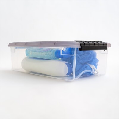 Iris 5.8 Quart Stack and Pull Plastic Latching Storage Bin, Clear (500208)