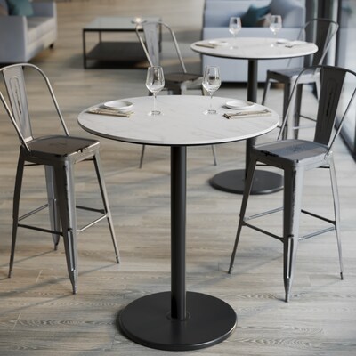 Flash Furniture Acadia 36" Round Wooden Dining Table with Round Base, White Faux Marble/Black Base (STRD36WMATR24B)