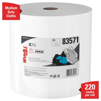 WypAll PowerClean X70 Cloths, 9.75" x 13", White, 220 Sheets/Roll, 3 Rolls/Carton (83571)