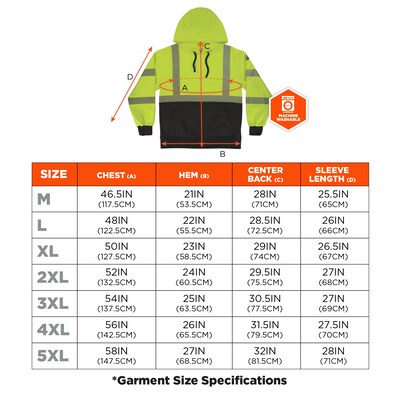 Ergodyne GloWear 8317BK High Visibility Long Sleeve Black Bottom Hooded Sweatshirt, ANSI Type R Class 3, Lime, X-Large (22975)