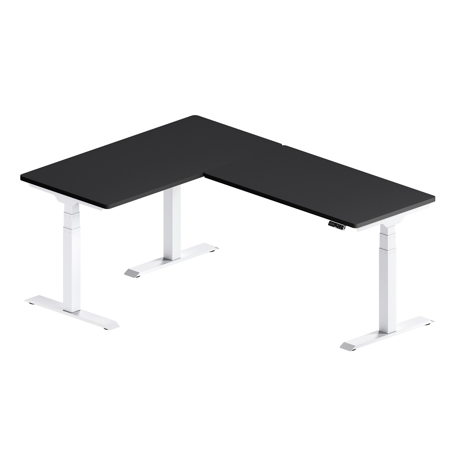 FlexiSpot E7L Series 76W Electric L-Shaped Adjustable Standing Desk, Black/White (E7LW557624B)