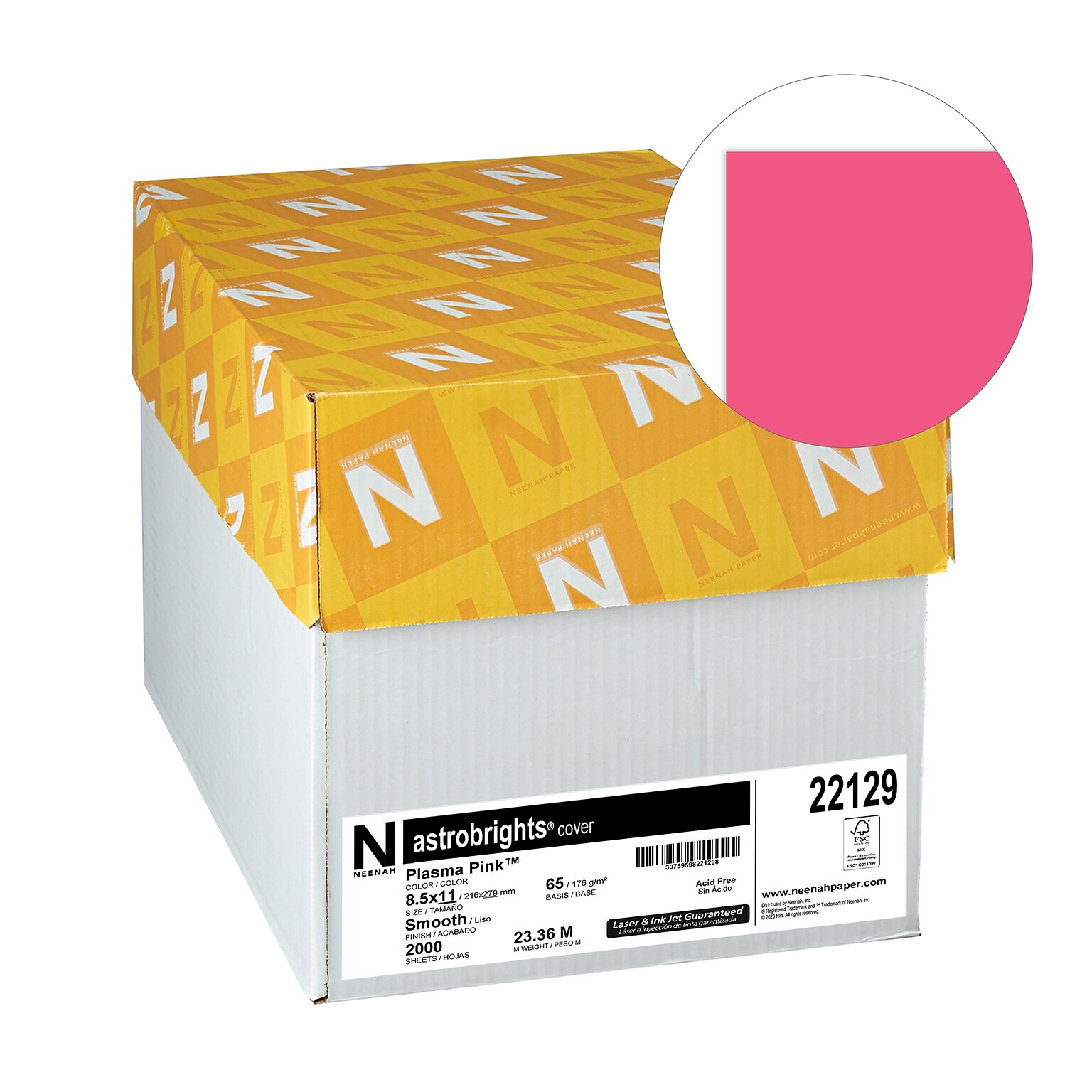 Astrobrights 65 lb. Cardstock Paper, 8.5 x 11, Plasma Pink,  250 Sheets/Ream, 8 Ream (9WAU22129CT)