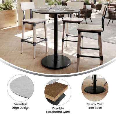 Flash Furniture Acadia 36" Round Wooden Dining Table with Round Base, Gray Faux Concrete/Black Base (STRD36CGTR24B)