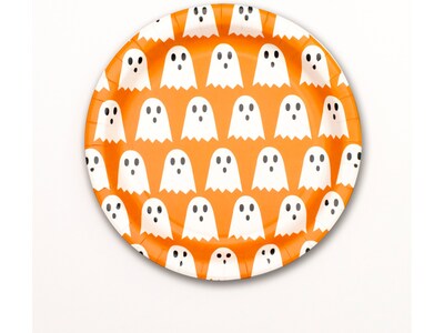 Pukka Party Ghost Halloween Paper Plates, Orange, 8/Pack (PTY552)