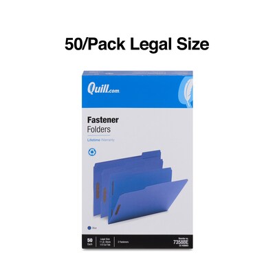 Quill Brand® 1/3-Cut Assorted 2-Fastener File Folders, , Legal, Blue, 50/Box (7358BE)