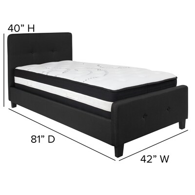 Flash Furniture Tribeca Tufted Upholstered Platform Bed in Black Fabric with Pocket Spring Mattress, Twin (HGBM21)