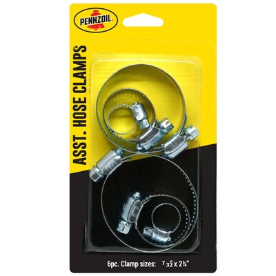 Pennzoil Assorted Hose Clamps, 6 Pieces, Silver, 12/Pack, 6 Packs/Carton (14832)