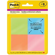 Post-it Full Adhesive Notes, 2 x 2, Energy Boost Collection, 25 Sheet/Pad, 8 Pads/Pack (F220-8SSAU