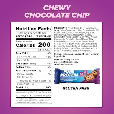 Pure Protein Gluten Free Chocolate Chip Protein Bar, 6 Bars/Box (NRN13353)