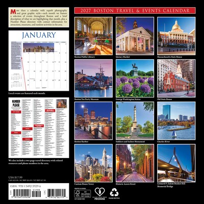 2027 Willow Creek Boston 12 x 12 Monthly Wall Calendar, Assorted Colors (59296)