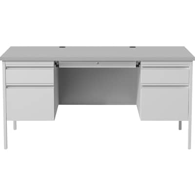 Lorell Fortress Series 60 W Double-Pedestal Desk, Gray (LLR60935)