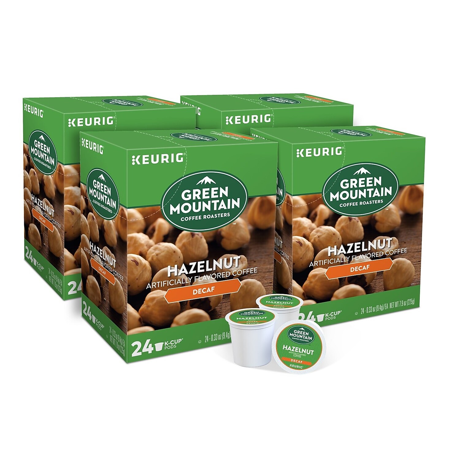 Green Mountain Hazelnut Decaf Coffee, Keurig® K-Cup® Pods, Light Roast, 96/Carton (77923)