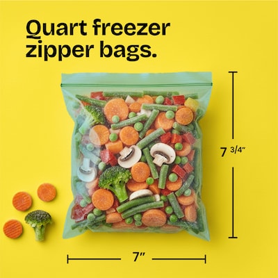 Glad Zipper Freezer Storage Bags, Quart, 20 Bags/Box (57035)