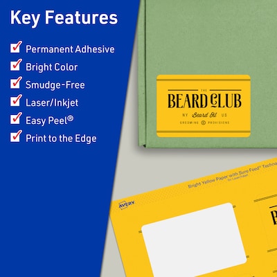 Avery Rectangle Laser/Inkjet Multipurpose Labels, 2 x 3.75, Bright Yellow (160/Pack)