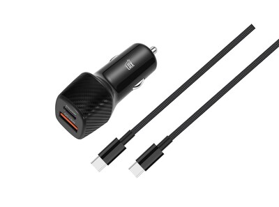 LAX USB-C to USB-C Cable with USBPD 30W Car Charger, Black (CCPD30CC)