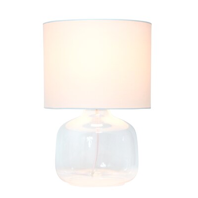 Simple Designs Glass Table Lamp Fabric Shade, Clear with White Shade (LT2064-CLW)