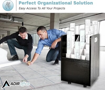 AdirOffice 20-Slot Mobile Roll File, 24.75"H x 15.25"W x 13.25"D, Black (624-BLK)