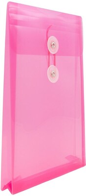 JAM Paper Premium Plastic Filing Envelope with Button & String Closure, 6 1/4 x 9 1/4, Fuchsia Pink, 3/Pack (472B1FUX3)
