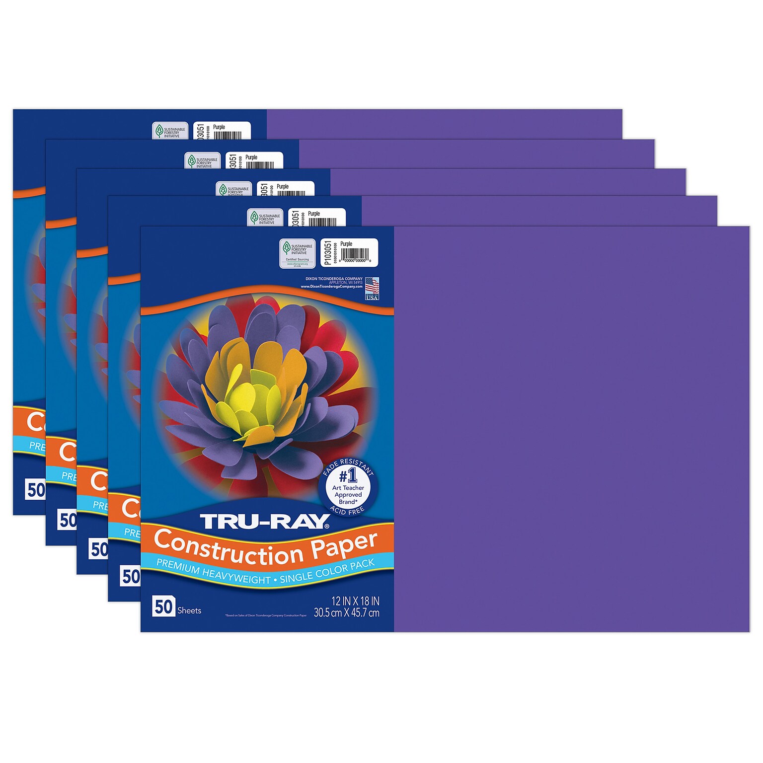 Tru-Ray 12 x 18 Construction Paper, Purple, 50 Sheets/Pack, 5 Packs/Bundle (PAC103051-5)