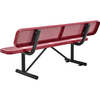 Global Industrial 6 Outdoor Steel Picnic Bench w/ Backrest, Perforated Metal, Red (694557RD)