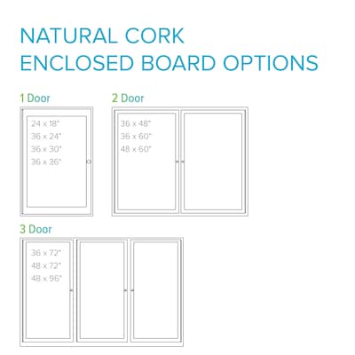 Ghent 3 Door Enclosed Natural Cork Bulletin Board, Satin Aluminum Frame, 3'H x 6'W, (GHEPA33672K)