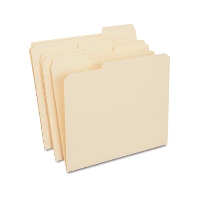 Quill Brand® Heavy-Duty Reinforced File Folders, 1/3-Cut, Letter Size, Assorted Tabs, Manila, 50/Box