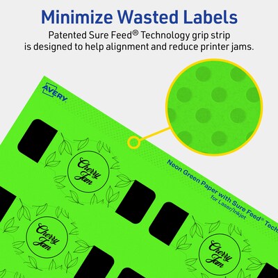 Avery Laser/Inkjet Multipurpose Decorative Edge Labels, 1.5" x 3.5", Neon Green, 100/Pack (94122)